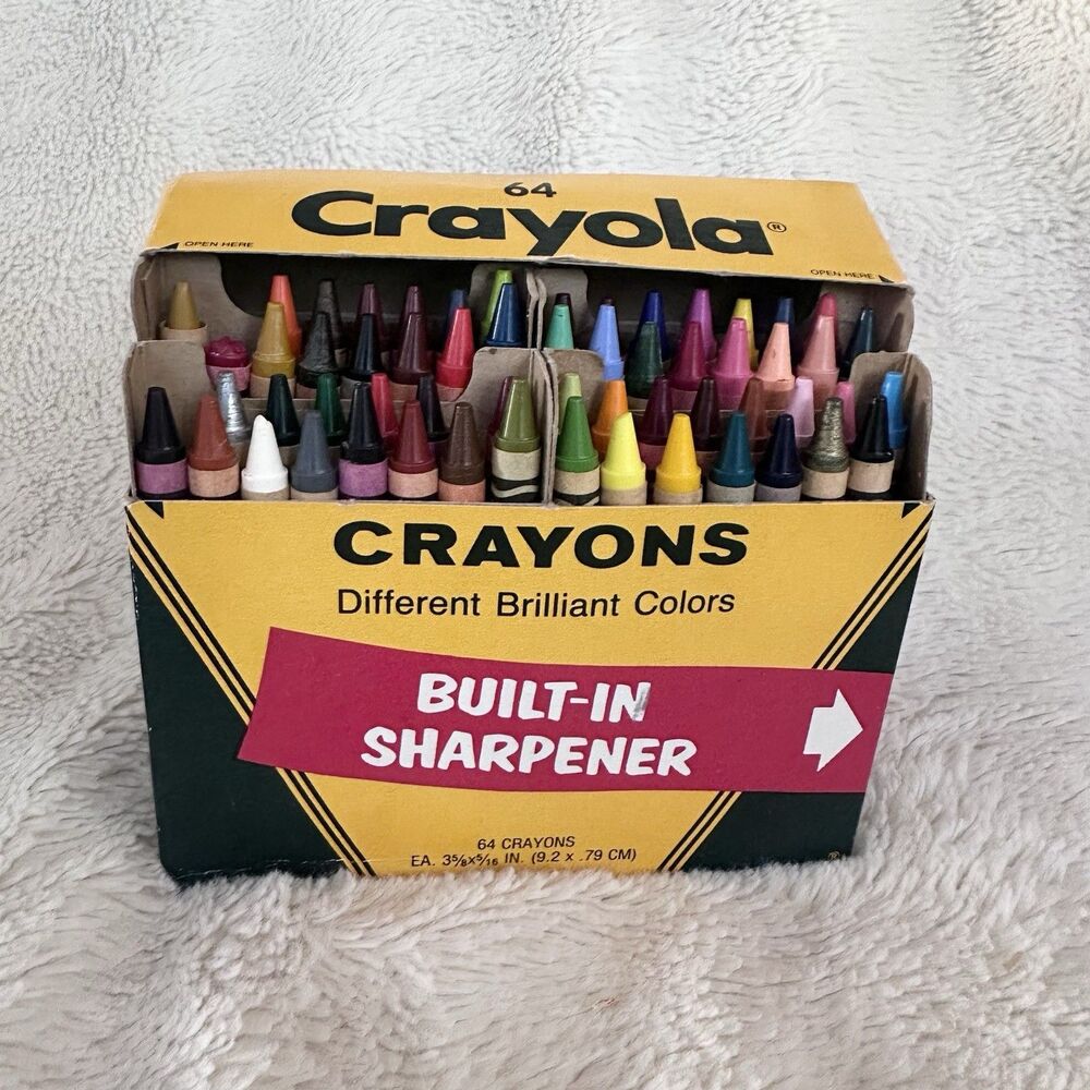 Vintage Crayola 64 Box Crayon Pack With Sharpener Incomplete